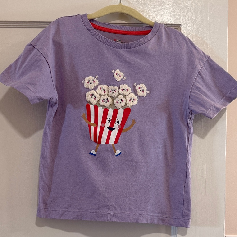 Mini Boden Purple Kids Shirt with Popcorn Design